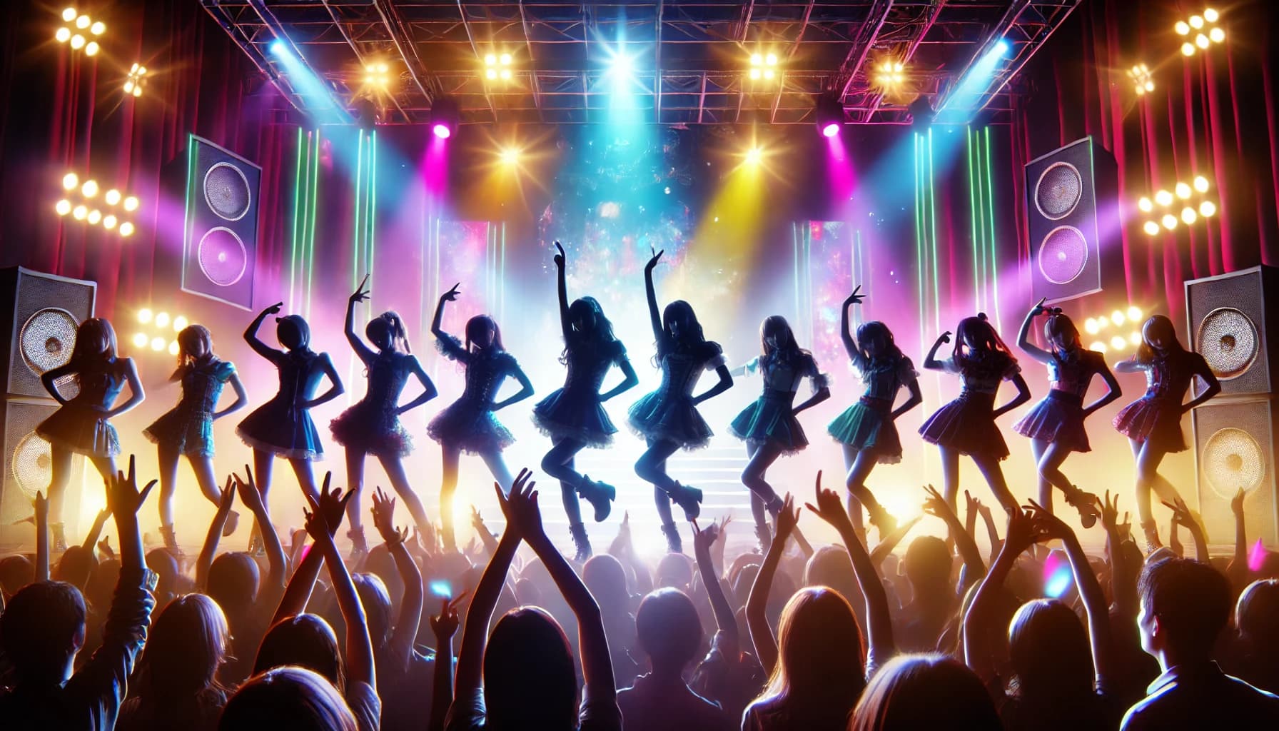 Concert background with silhouetted performers